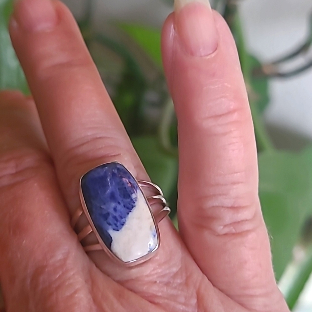Sodalite Triple Band Solid Sterling 925 ring Size 7
